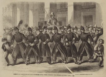 Franse en Sardijnse soldaten zingen krijgsliederen door de straten van Turijn